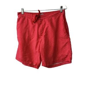 Beach Bros. Red & White Print Lined Swim Trunks Men's Size Large